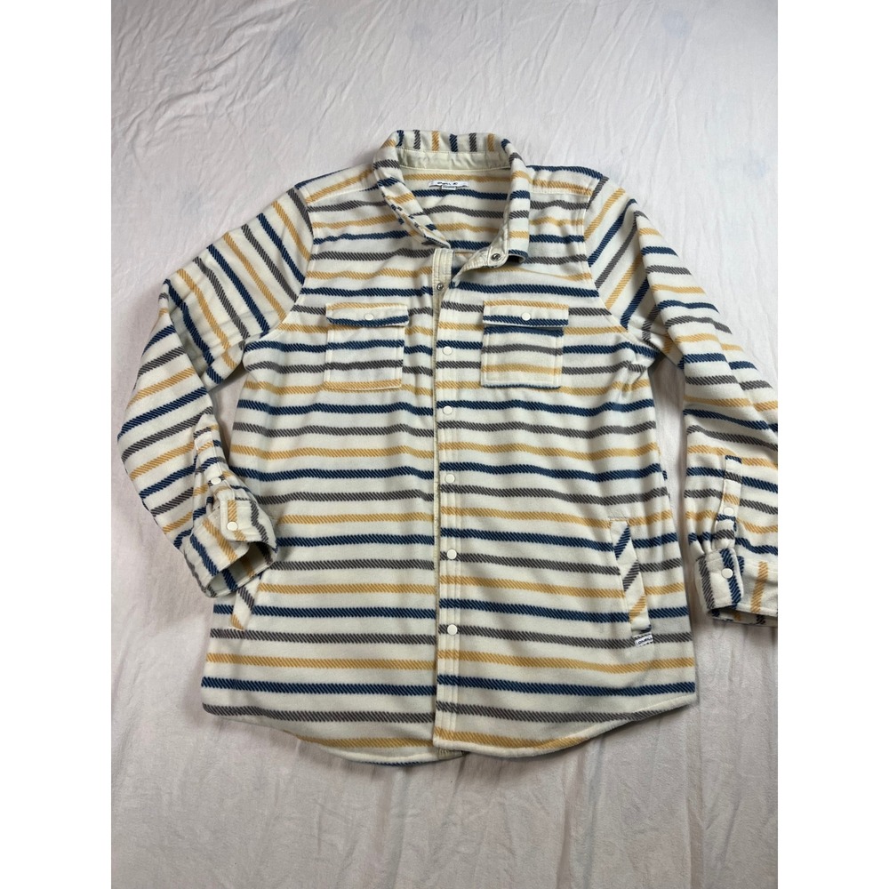 O'Neill Womens XXL Striped Fleece Shacket Button Down‎ Shirt Jacket Cream Blue